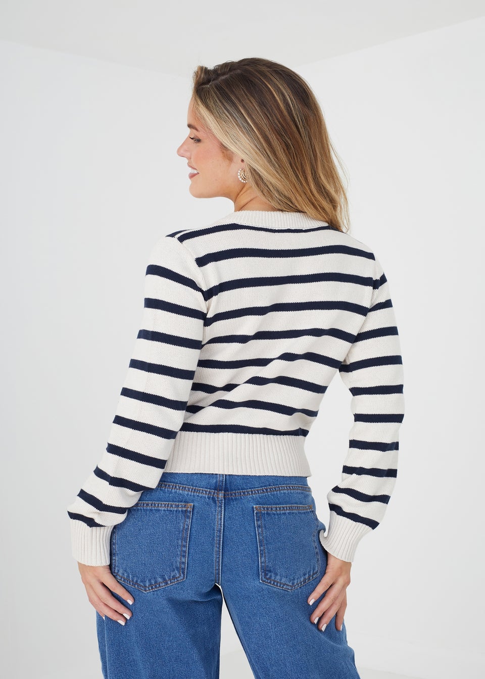 Brave Soul Ivory Durham Striped Knitted Cardigan