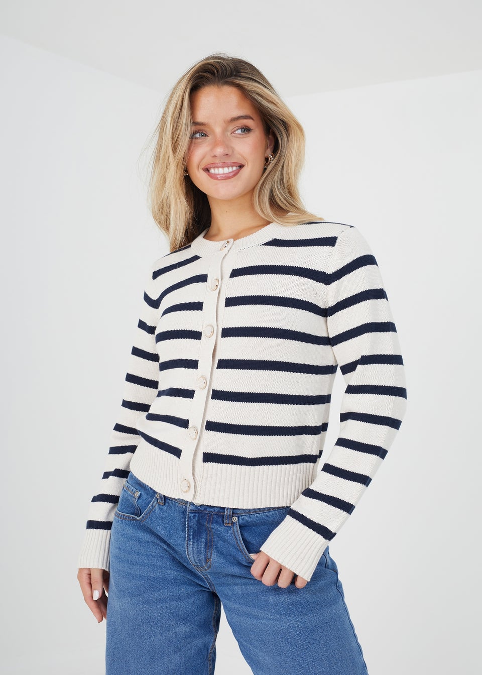 Brave Soul Ivory Durham Striped Knitted Cardigan