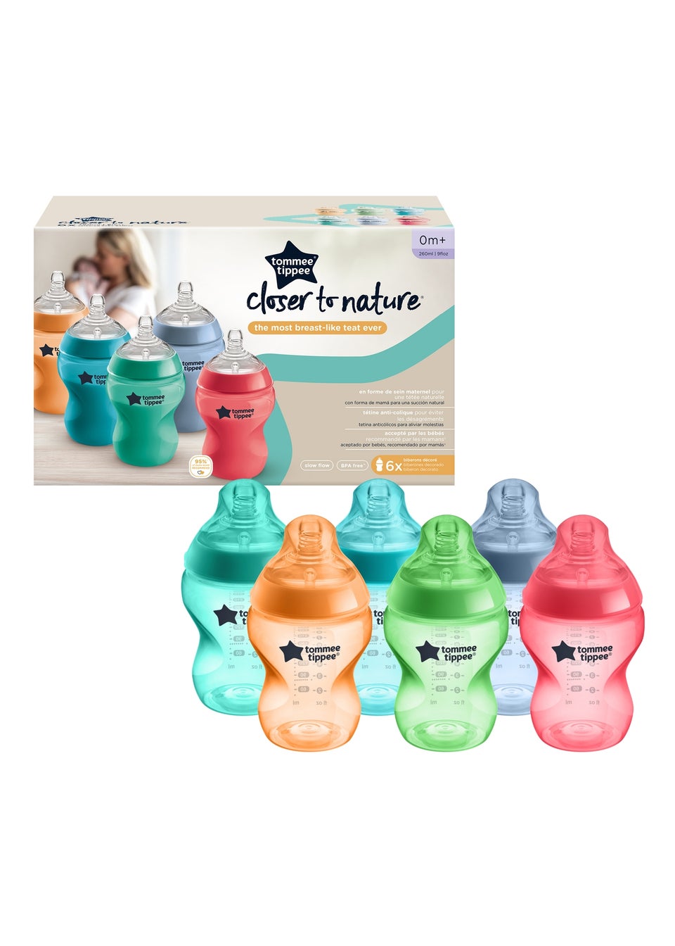 Tommee Tippee Multi CTN 6-Pack Bright Bottles (260ml)