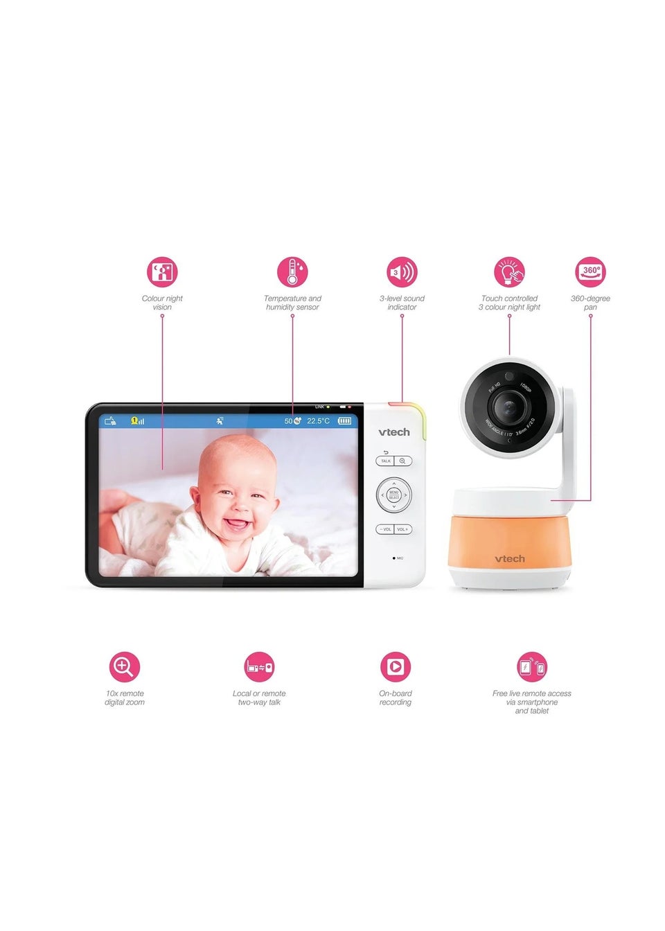 VTech Baby White HD Smart WiFi Video Monitor