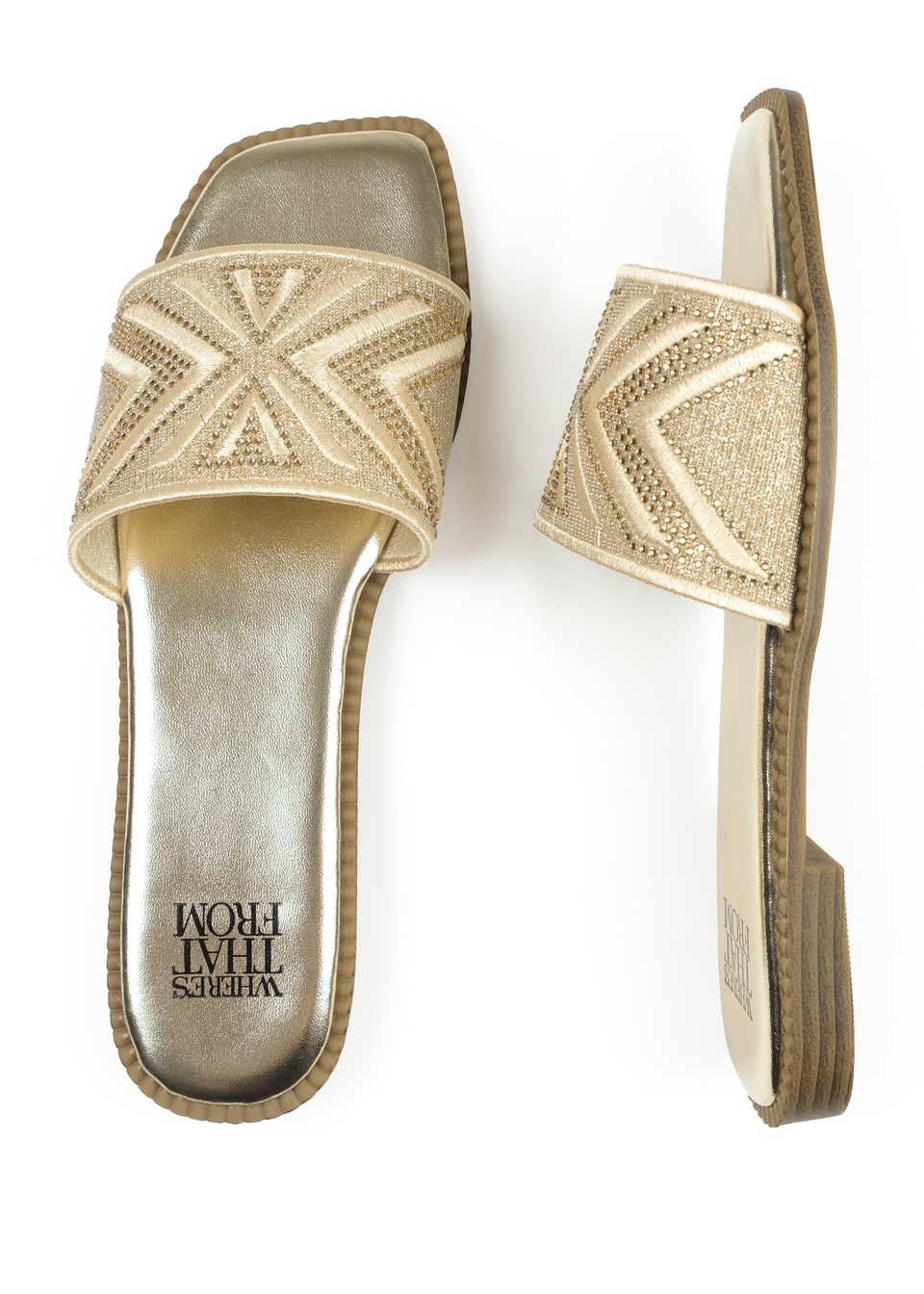 Where's That From Gold Metallic Blossom Single Band Flat Sandals