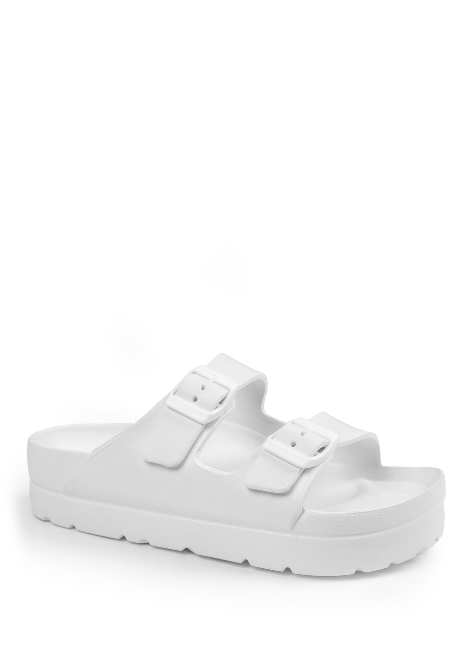 Where's That From White Danielle Slider Sandals With Buckle