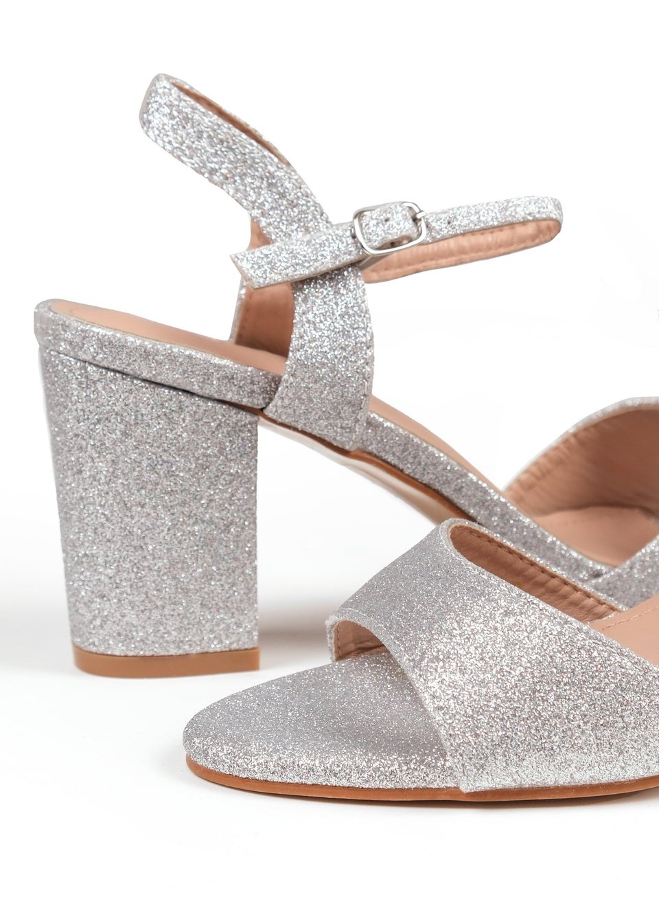 Where's That From Silver Glitter Paityn Low Block Heel Sandals