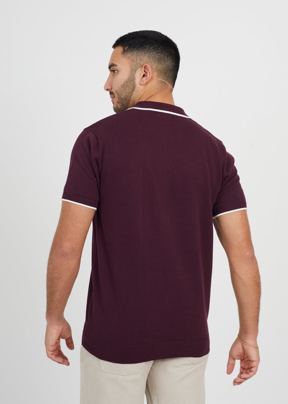 Brave Soul Maroon Polack Short Sleeve Knitted Polo Shirt