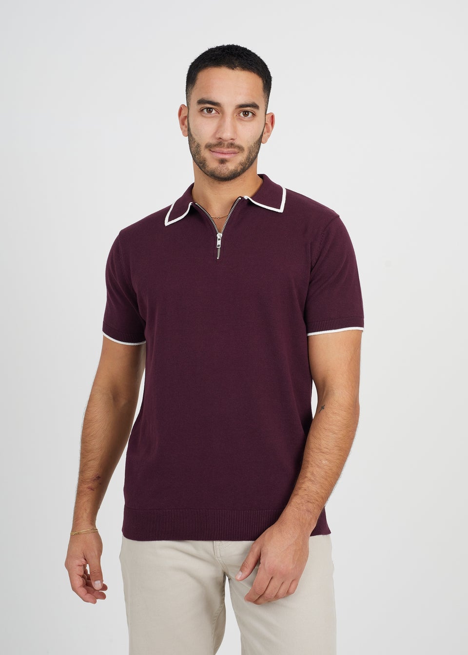 Brave Soul Maroon Polack Short Sleeve Knitted Polo Shirt