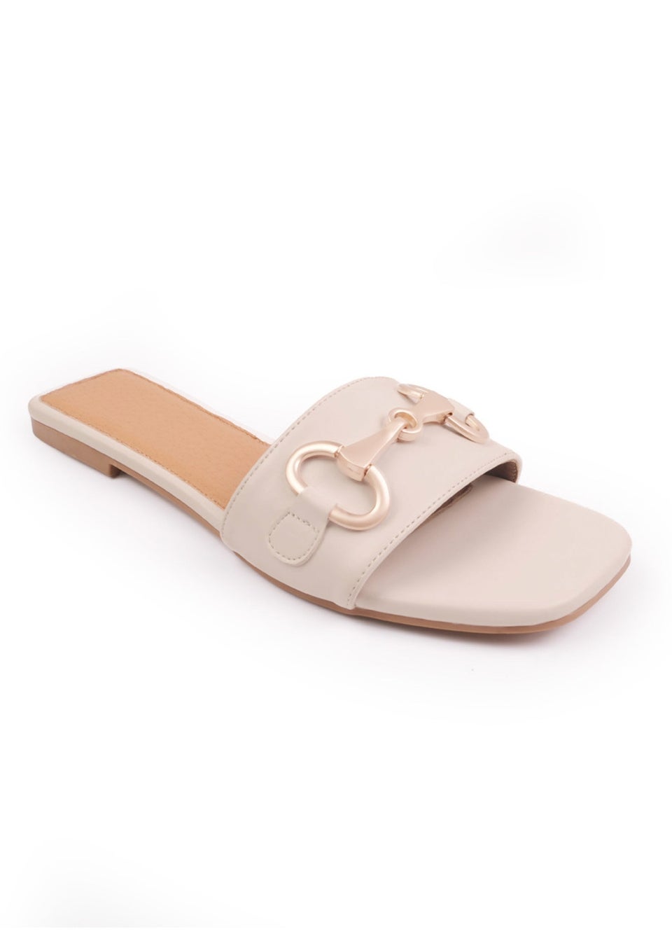 Where's That From Cream Pu Orca Flat Sandals With Buckle Detail