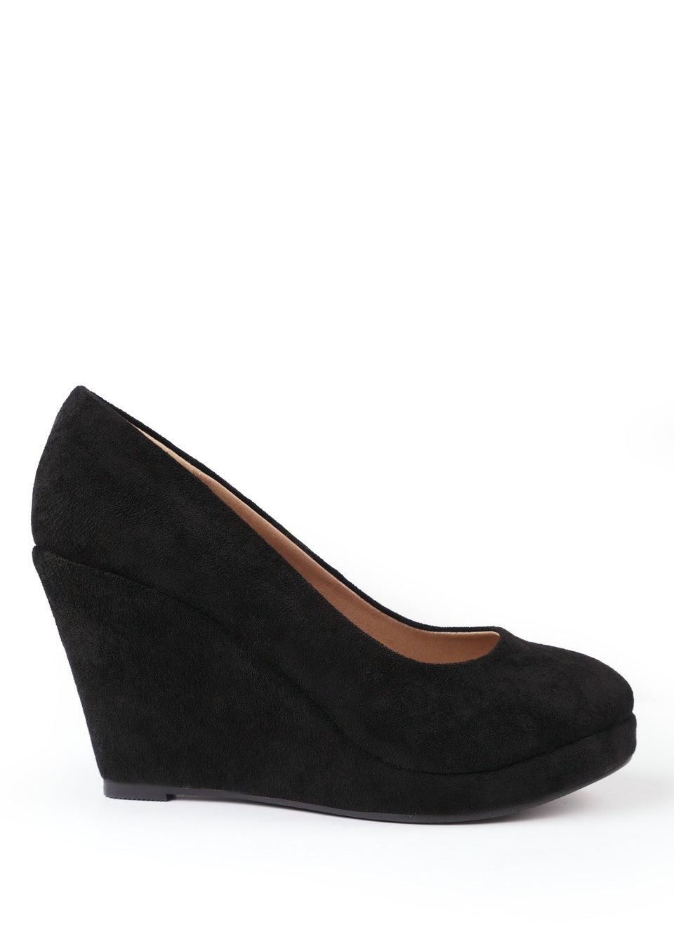 Where's That From Black Suede Luisa Platform Wedge Court Shoes