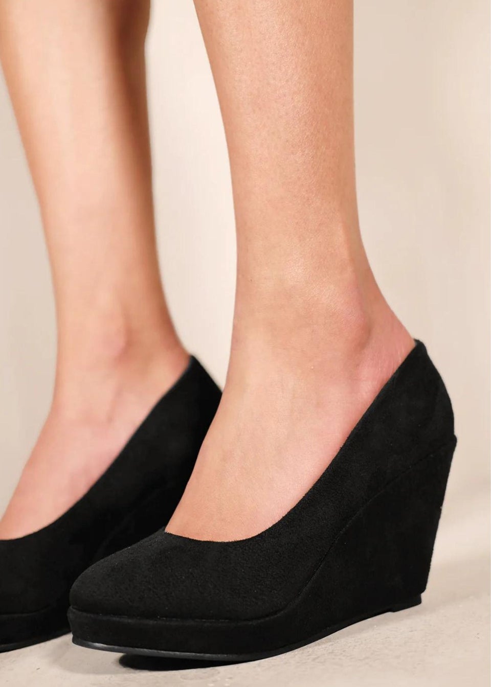 Where's That From Black Suede Luisa Platform Wedge Court Shoes