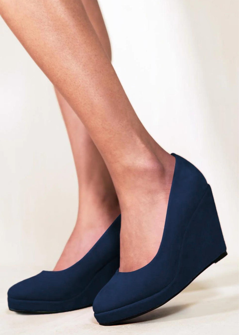 Where's That From Navy Suede Luisa Platform Wedge Court Shoes