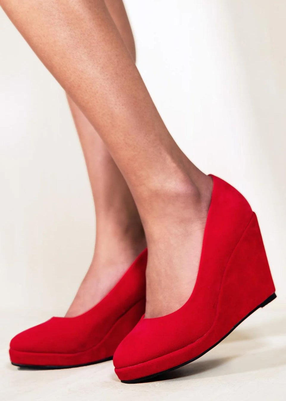 Where's That From Red Suede Luisa Platform Wedge Court Shoes