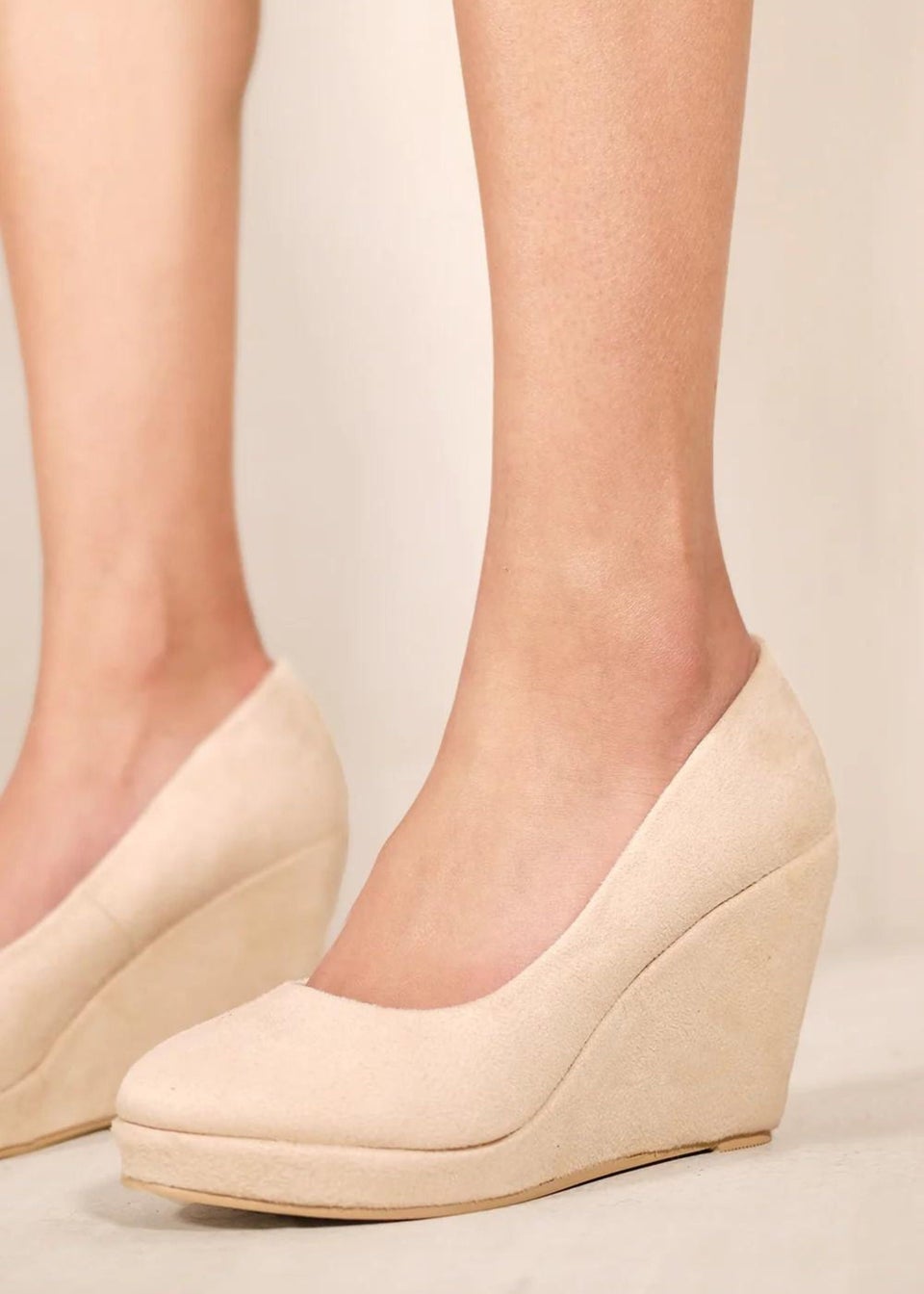 Where's That From Cream Suede Luisa Platform Wedge Court Shoes
