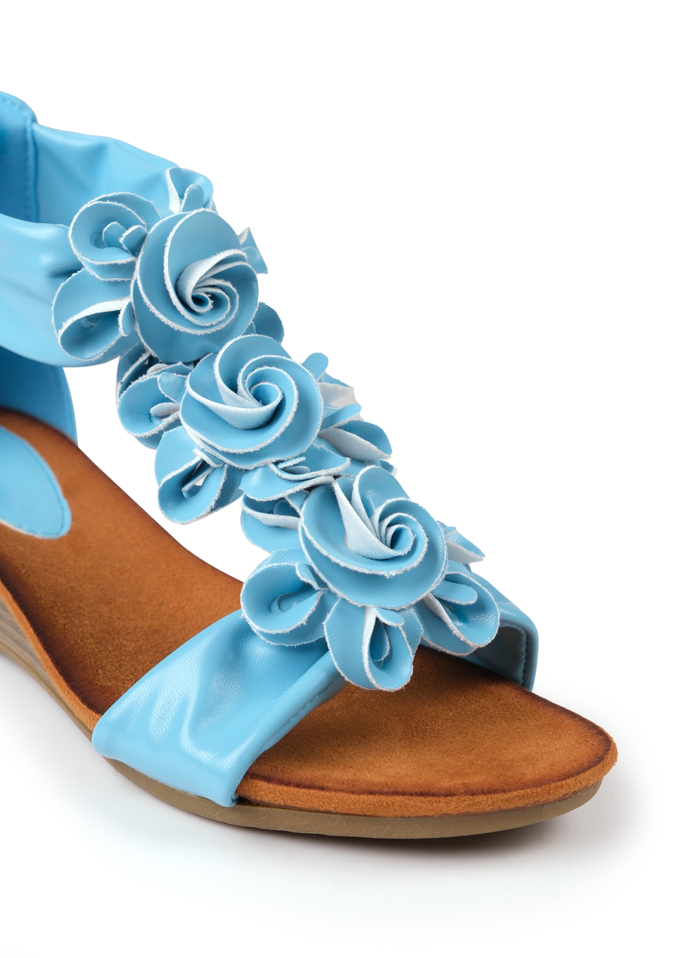 Where's That From Blue Pu Abilene Low Wedge Heel Sandals