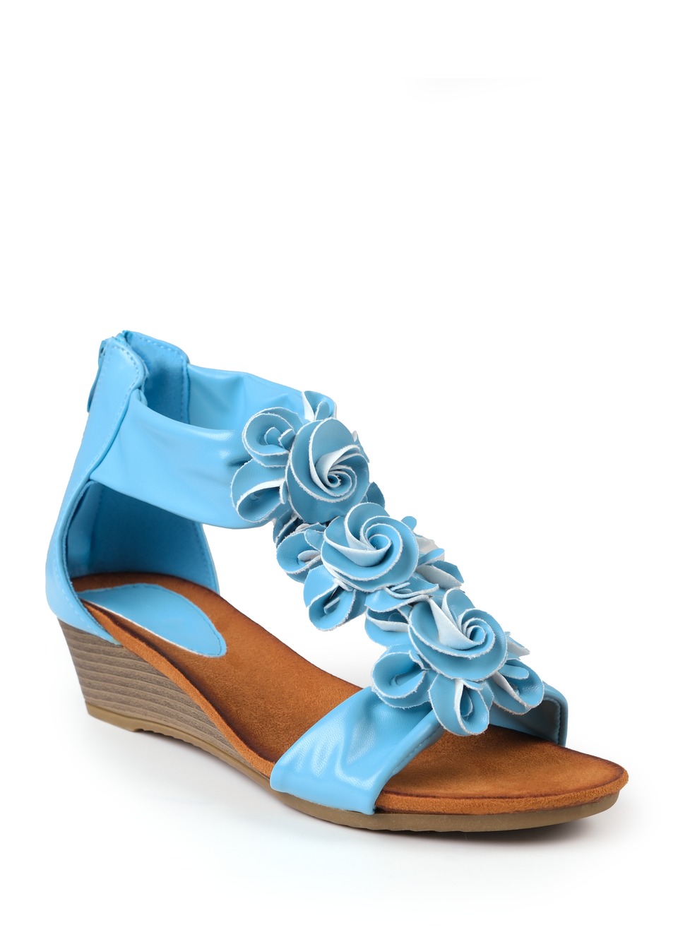 Where's That From Blue Pu Abilene Low Wedge Heel Sandals