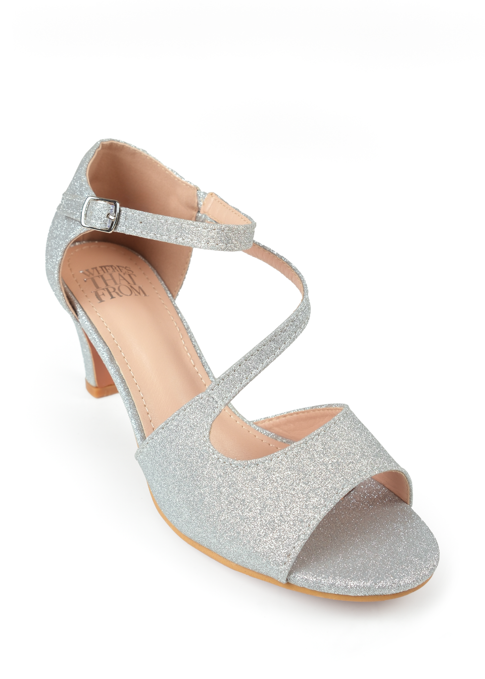 Where's That From Silver Glitter Beatrice Low Kitten Heels