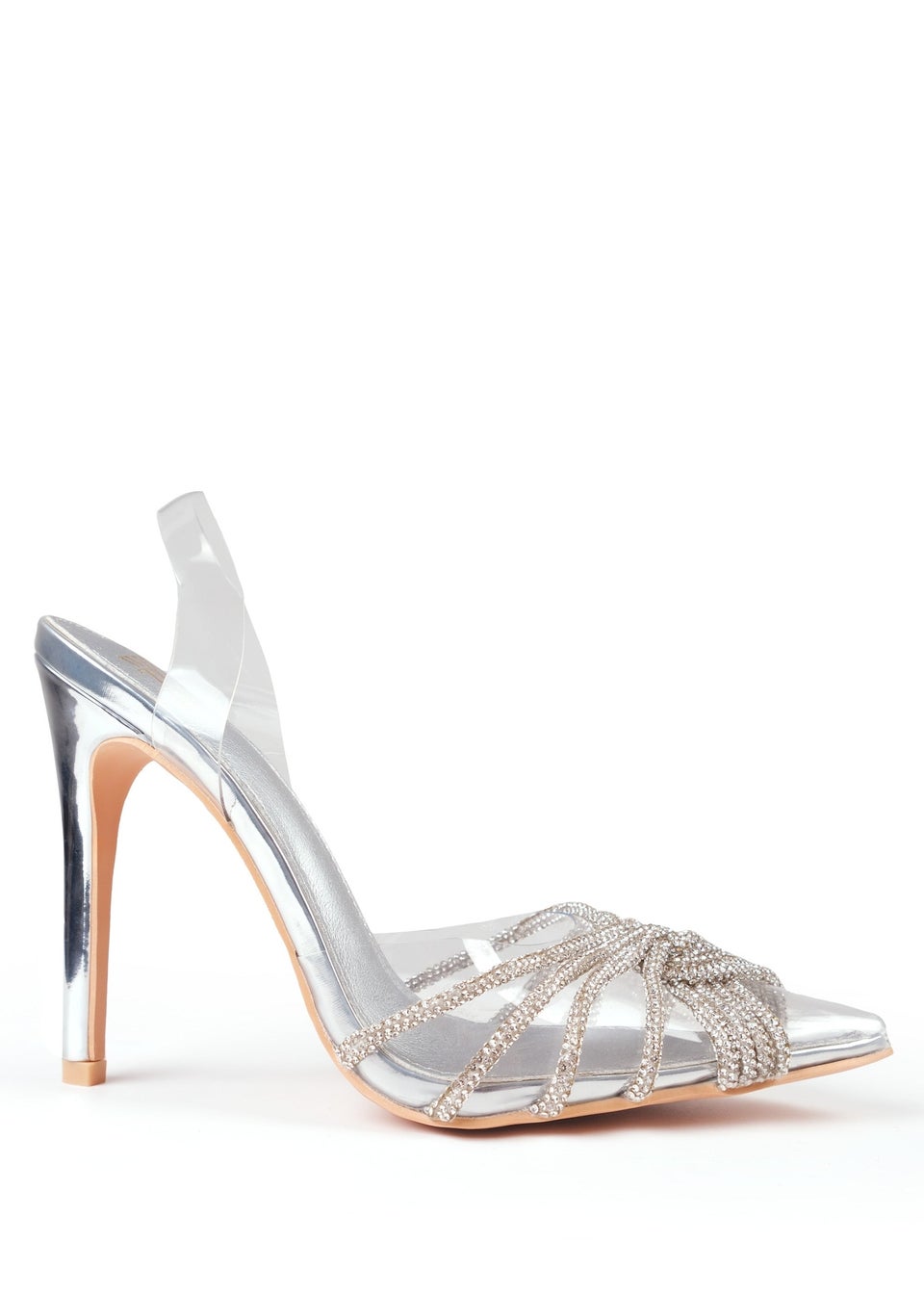 Where's That From Silver Vanna Perspex Pointed Toe High Heels