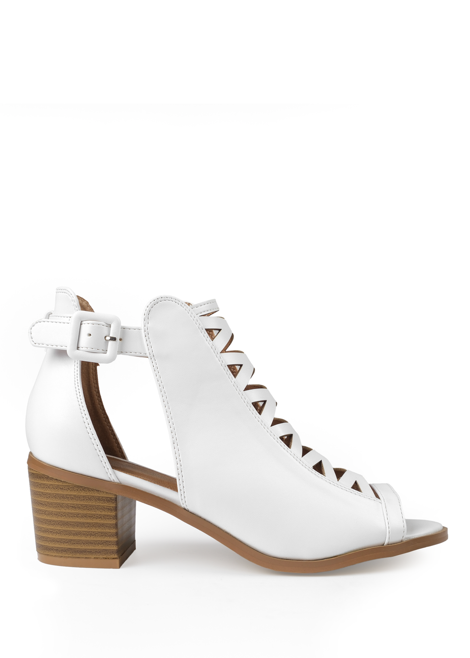 Where's That From White Pu Reydah Mid Block Heel Sandals