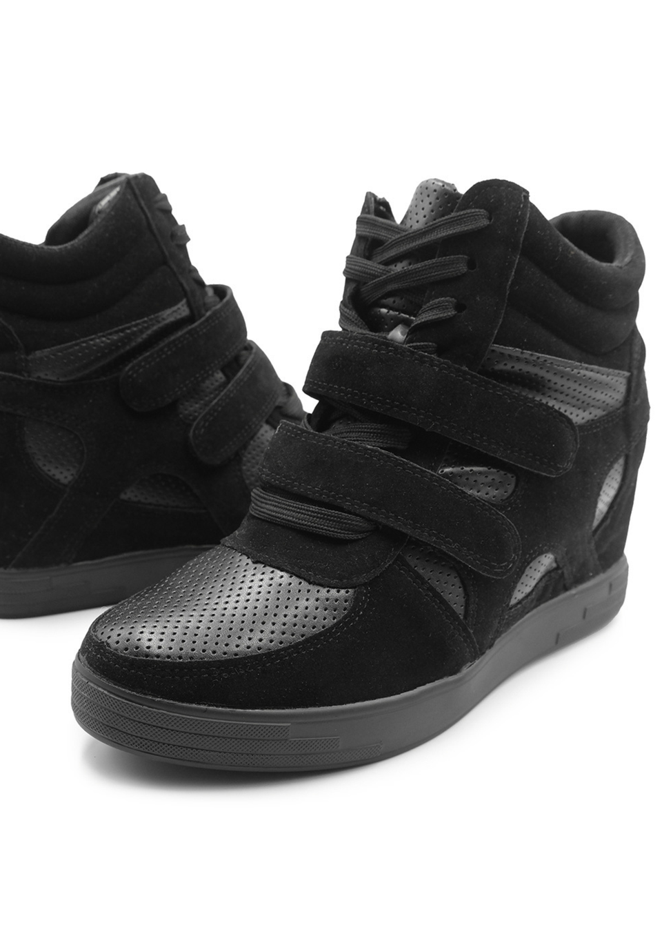Where's That From Black Suede Hitop Wedge Trainers