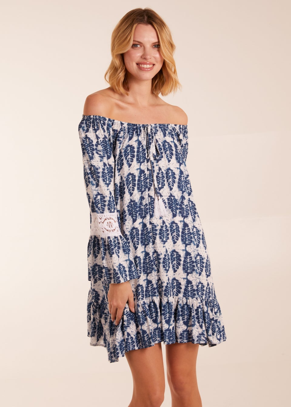 Blue Vanilla Multi Leaf Print Scoop Neck Dress