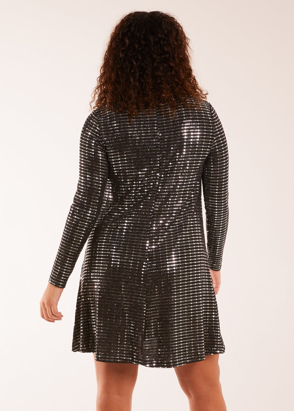 Blue Vanilla Black Long Sleeve Mirrored Swing Dress