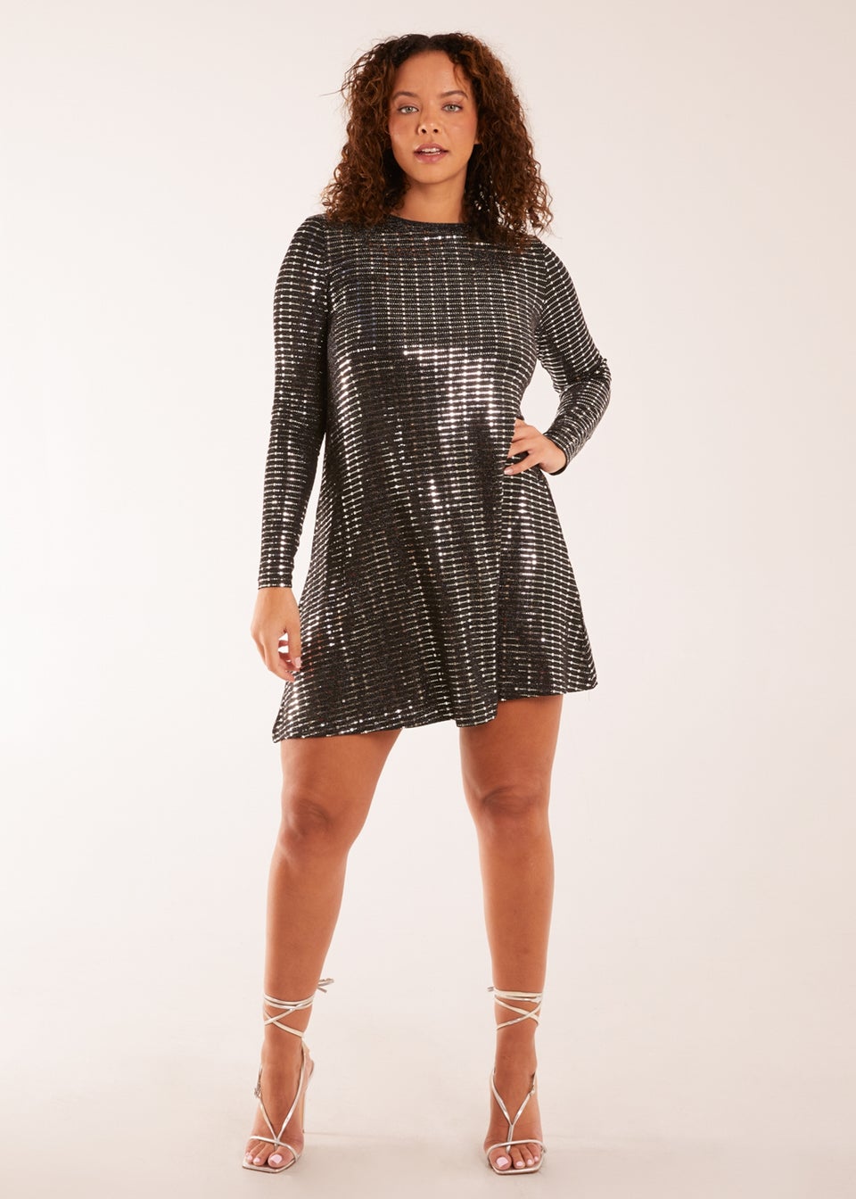 Blue Vanilla Black Long Sleeve Mirrored Swing Dress