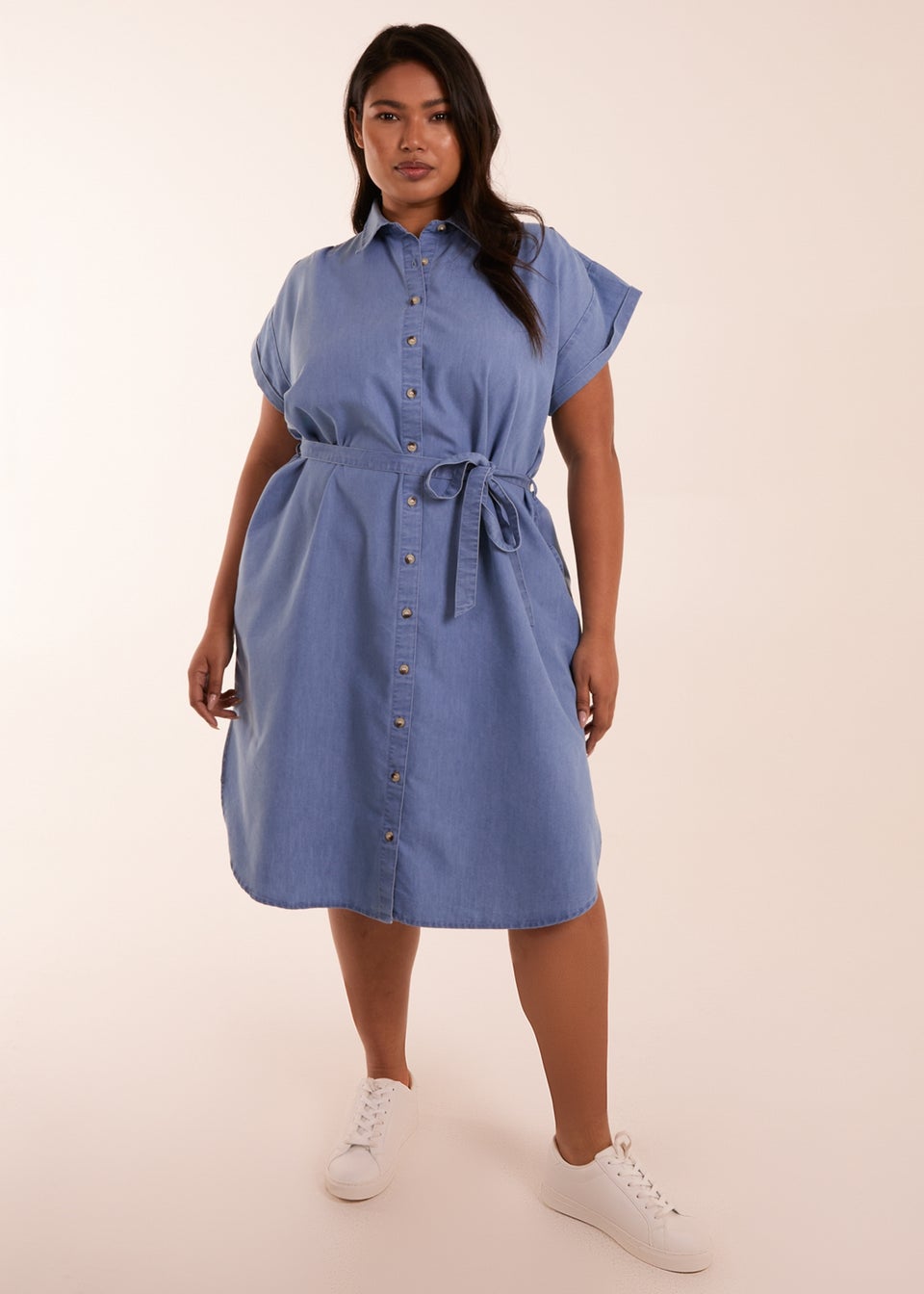 Blue Vanilla Blue Curve Button Front Shirt Dress