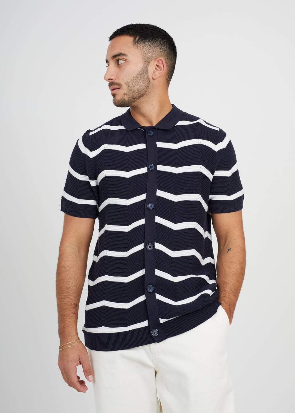 Brave Soul Navy Milan Short Sleeve Knitted Polo Shirt