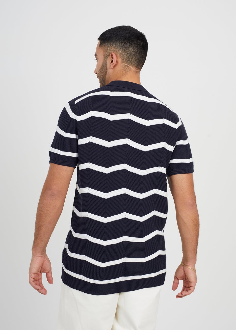 Brave Soul Navy Milan Short Sleeve Knitted Polo Shirt