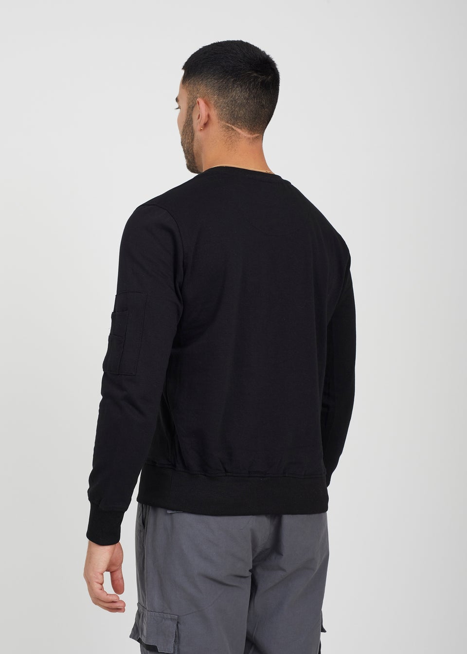 Brave Soul Black Zip Pocket Sleeve Detail Sweatshirt