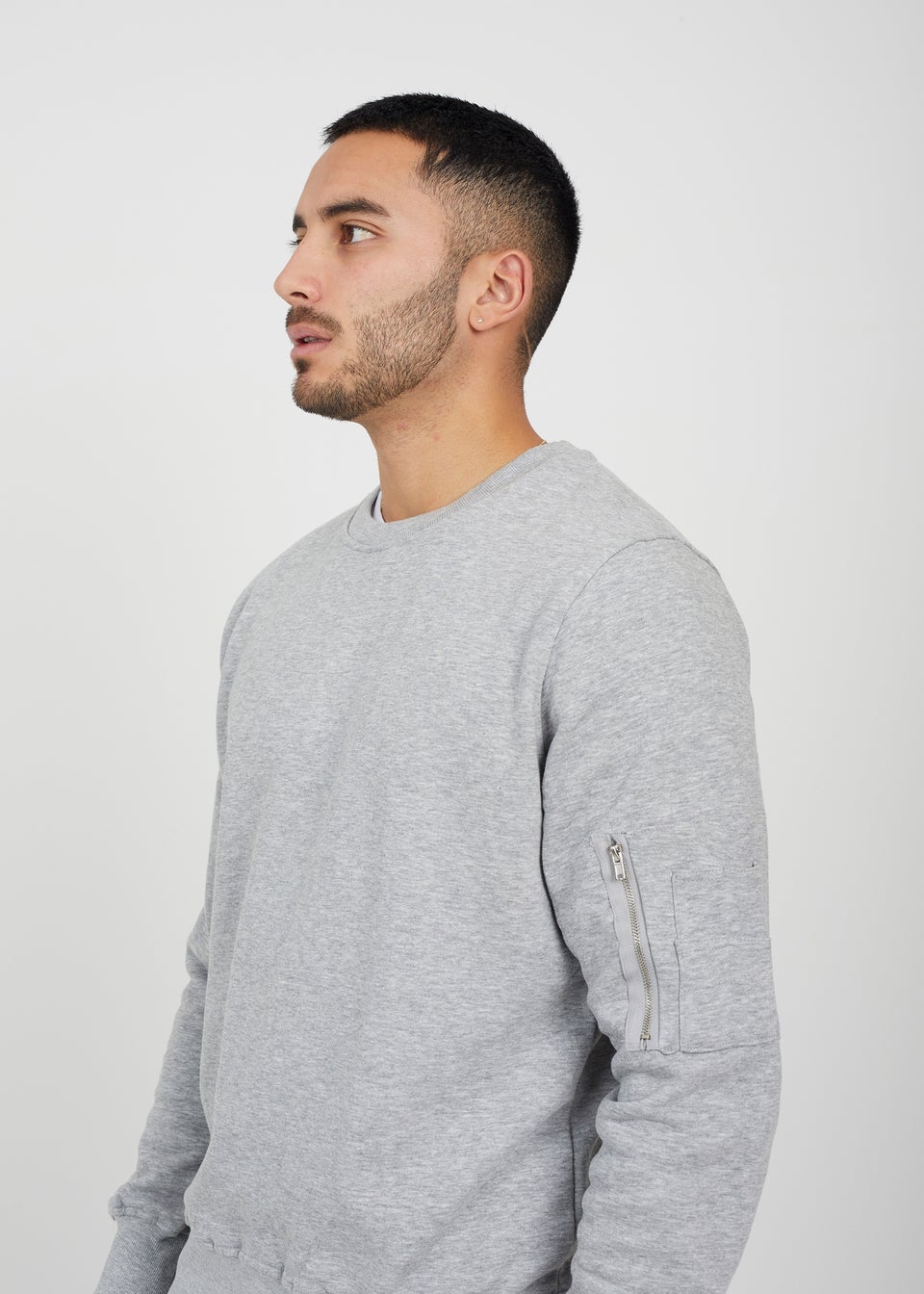 Brave Soul Light Grey Zip Pocket Sleeve Detail Sweatshirt