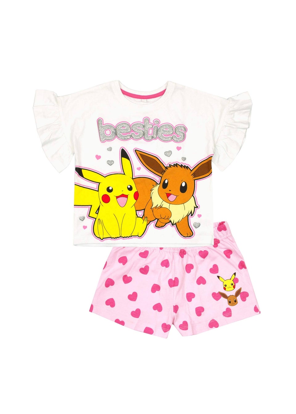 Pokemon Girls White/Pink Besties Frill Short Pyjama Set (3-6 yrs)