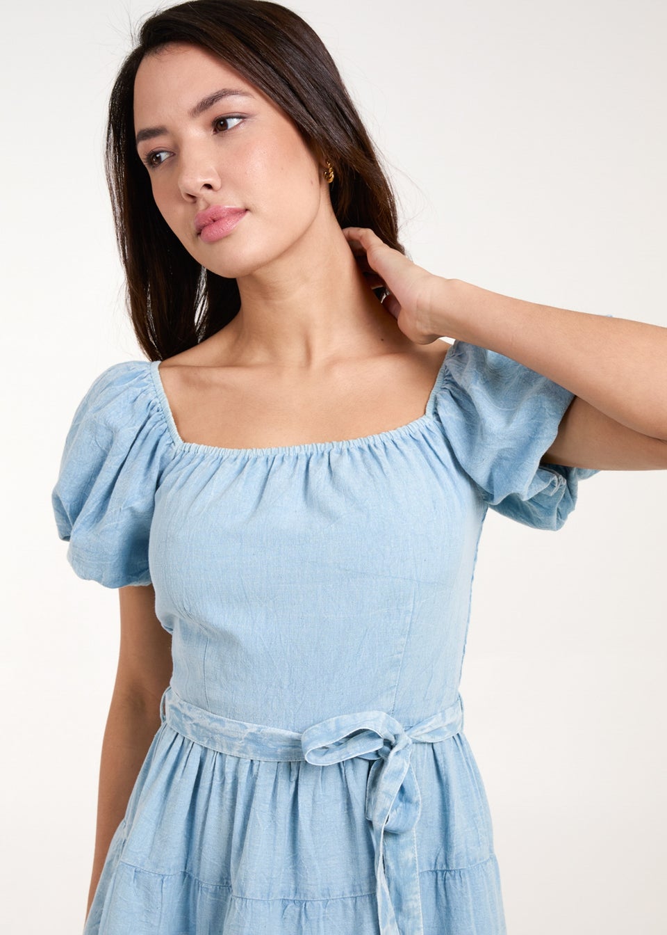 Blue Vanilla Blue Washed Puff Sleeve Mini Dress