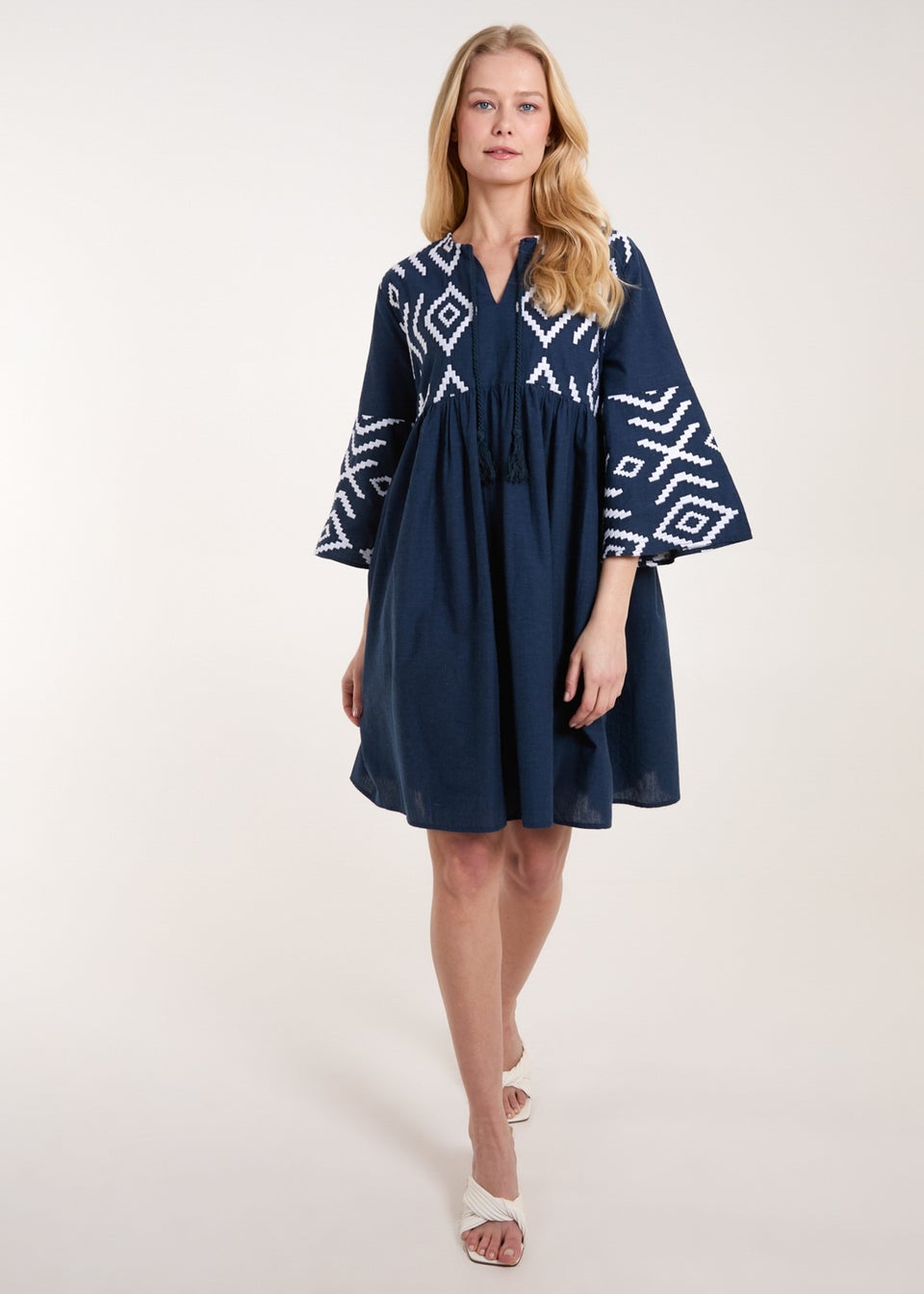 Blue Vanilla Navy Embroidered Tunic Dress