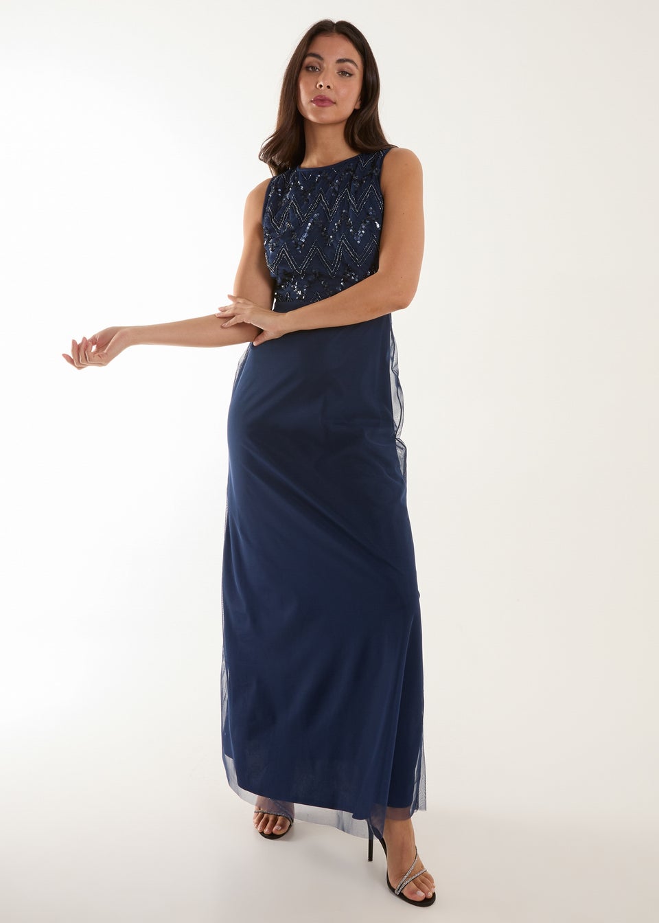 Blue Vanilla Navy Embellished Maxi Dress