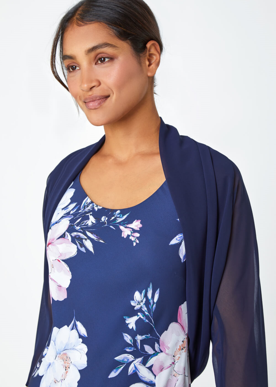 Roman Navy Ruched Hem Chiffon Bolero