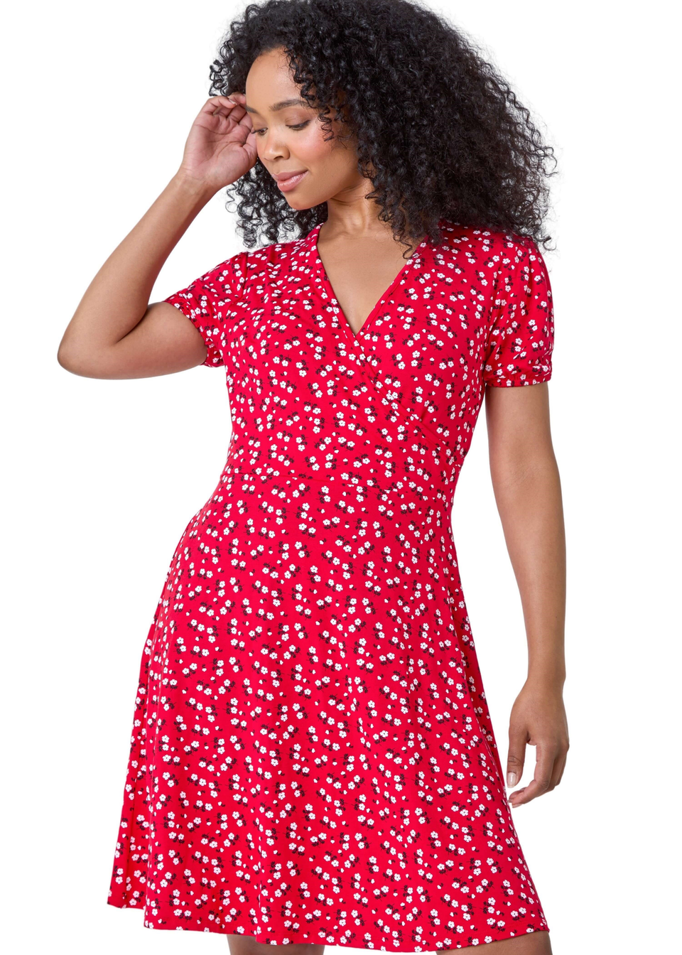 Roman Red Petite Ditsy Wrap Stretch Dress