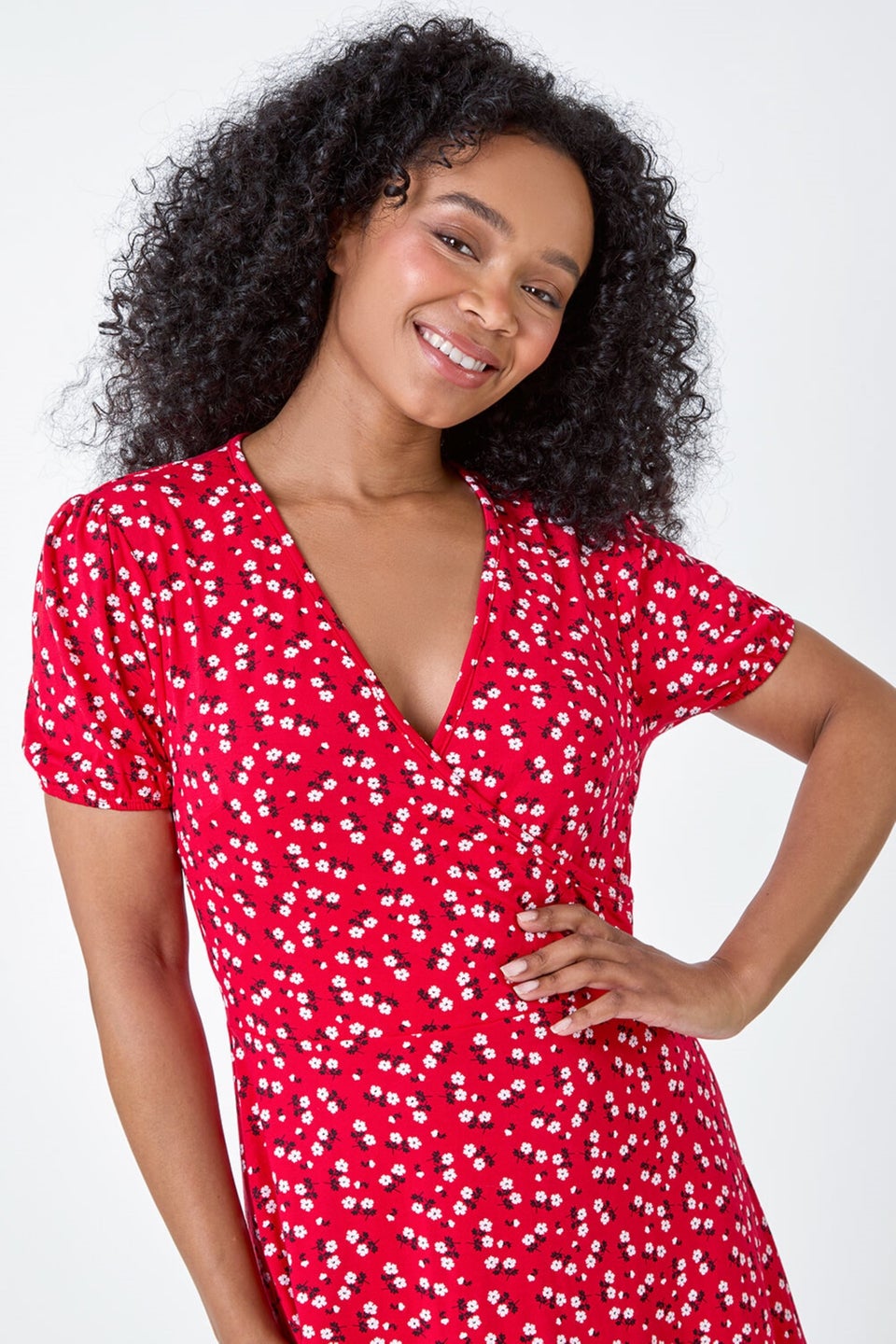 Roman Red Petite Ditsy Wrap Stretch Dress