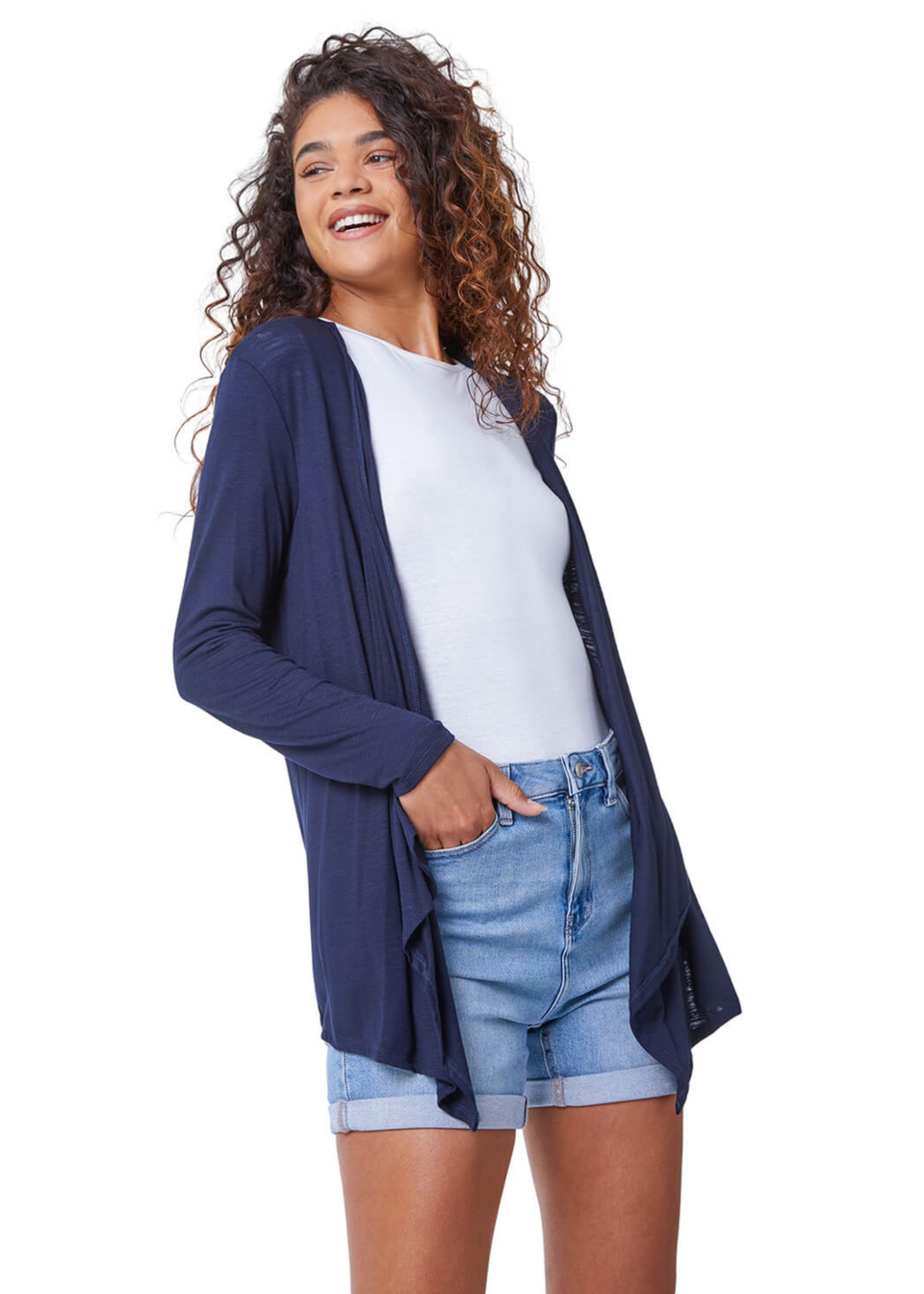 Navy Waterfall Front Jersey Cardigan