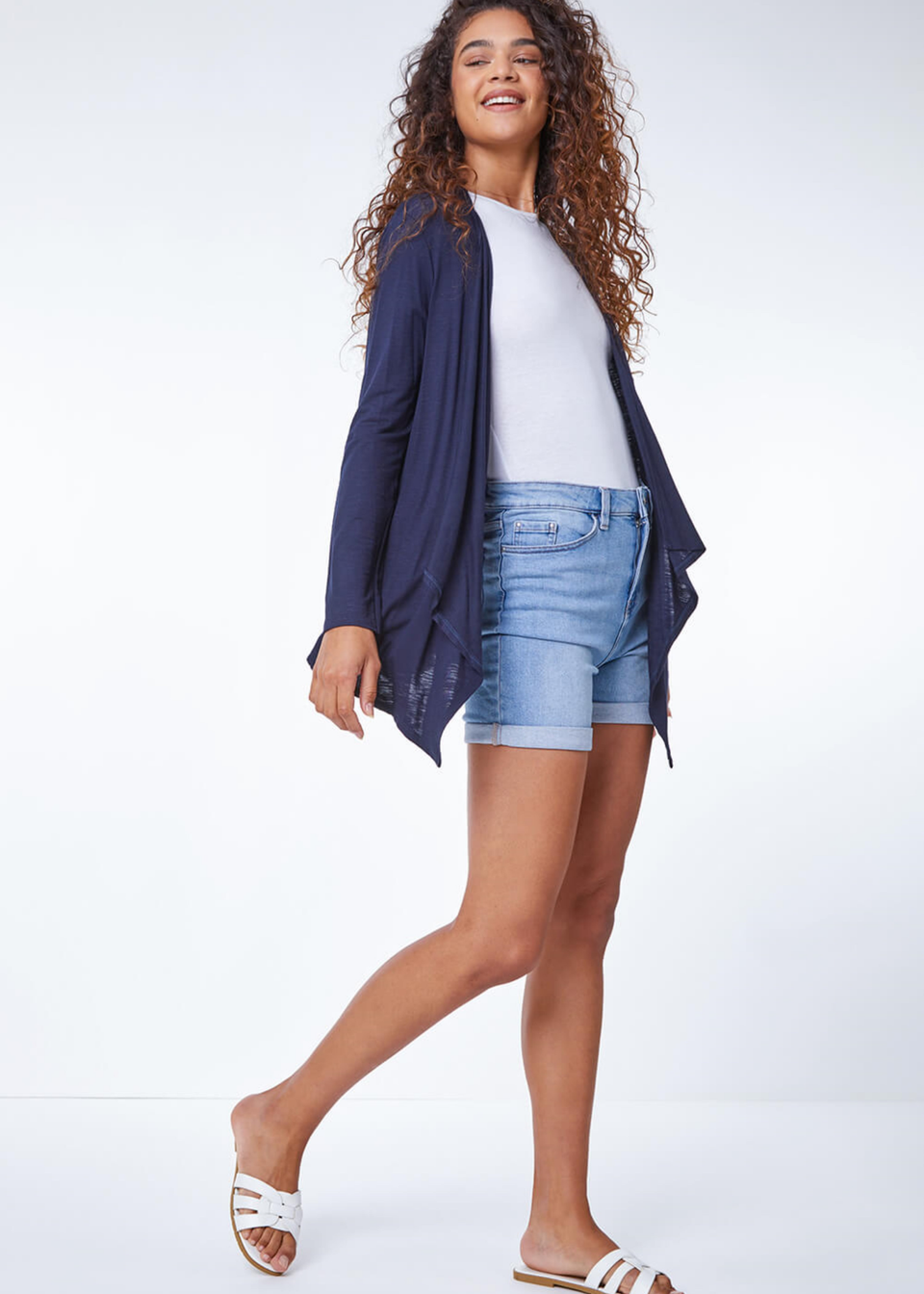 Navy Waterfall Front Jersey Cardigan