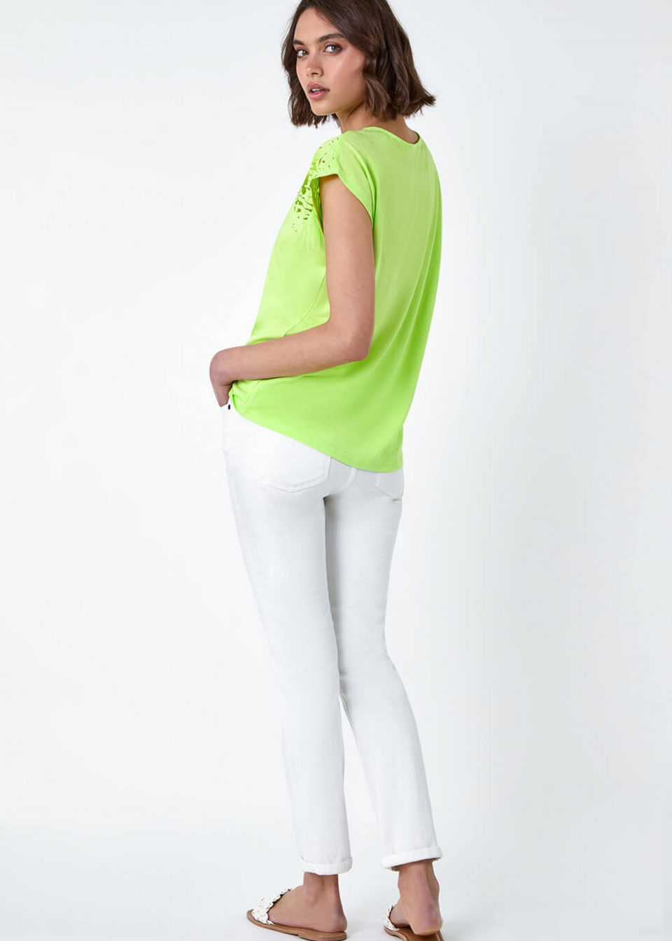 Lime Embellished Palm Print Cut Out T-Shirt