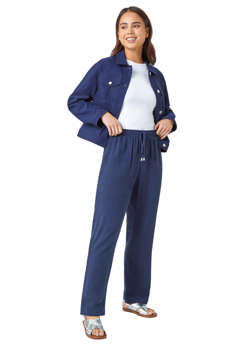 Roman Navy Petite Linen Mix Trousers Matalan