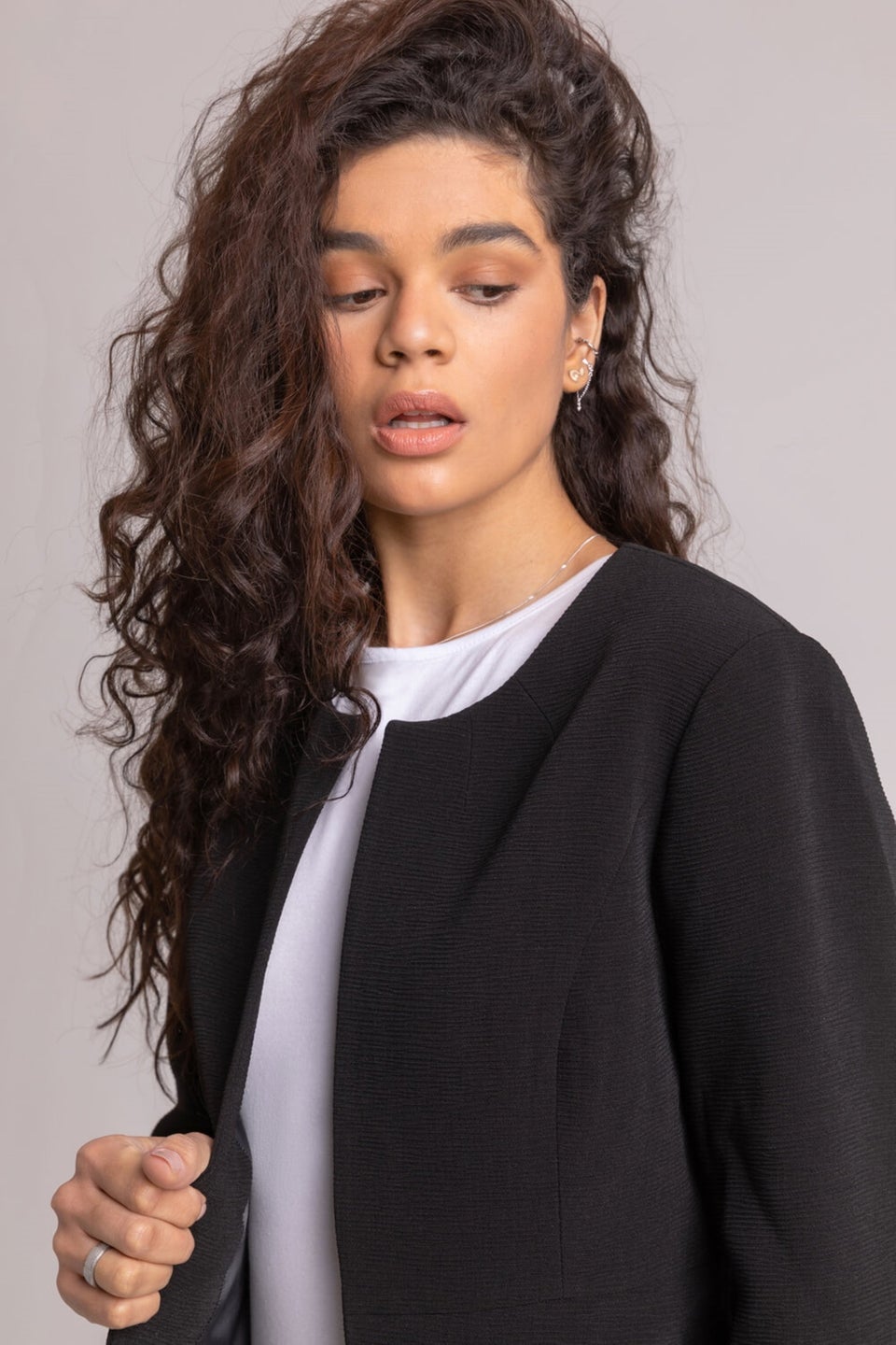 Roman Black Cropped Bolero Tailored Jaquard Jacket Wedding Shrug Fitted Blazer