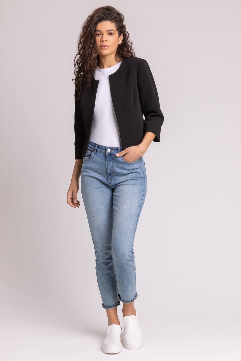 Roman Black Cropped Bolero Tailored Jaquard Jacket Wedding Shrug Fitted Blazer