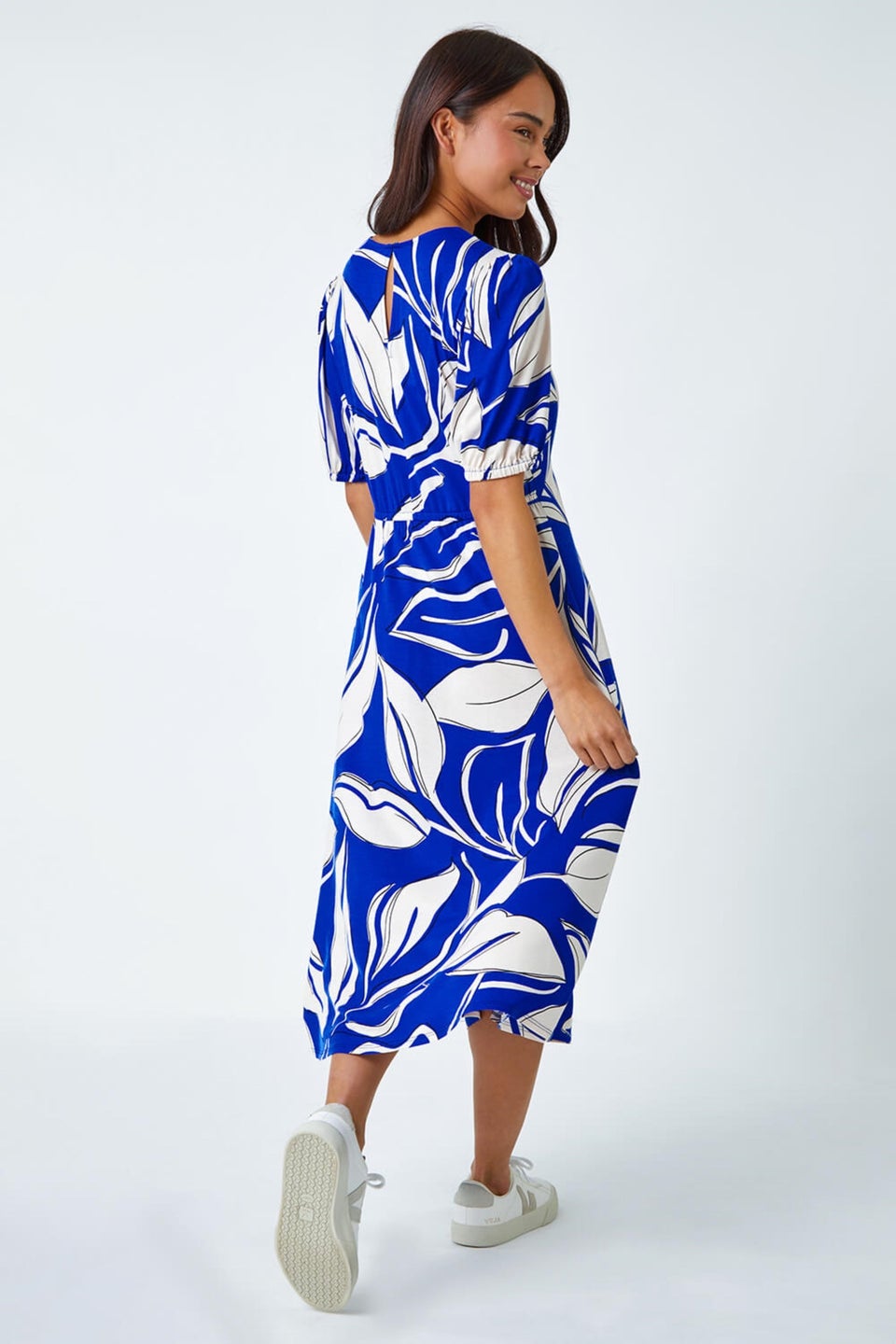 Roman Royal Blue Petite Leaf Stretch Midi Dress