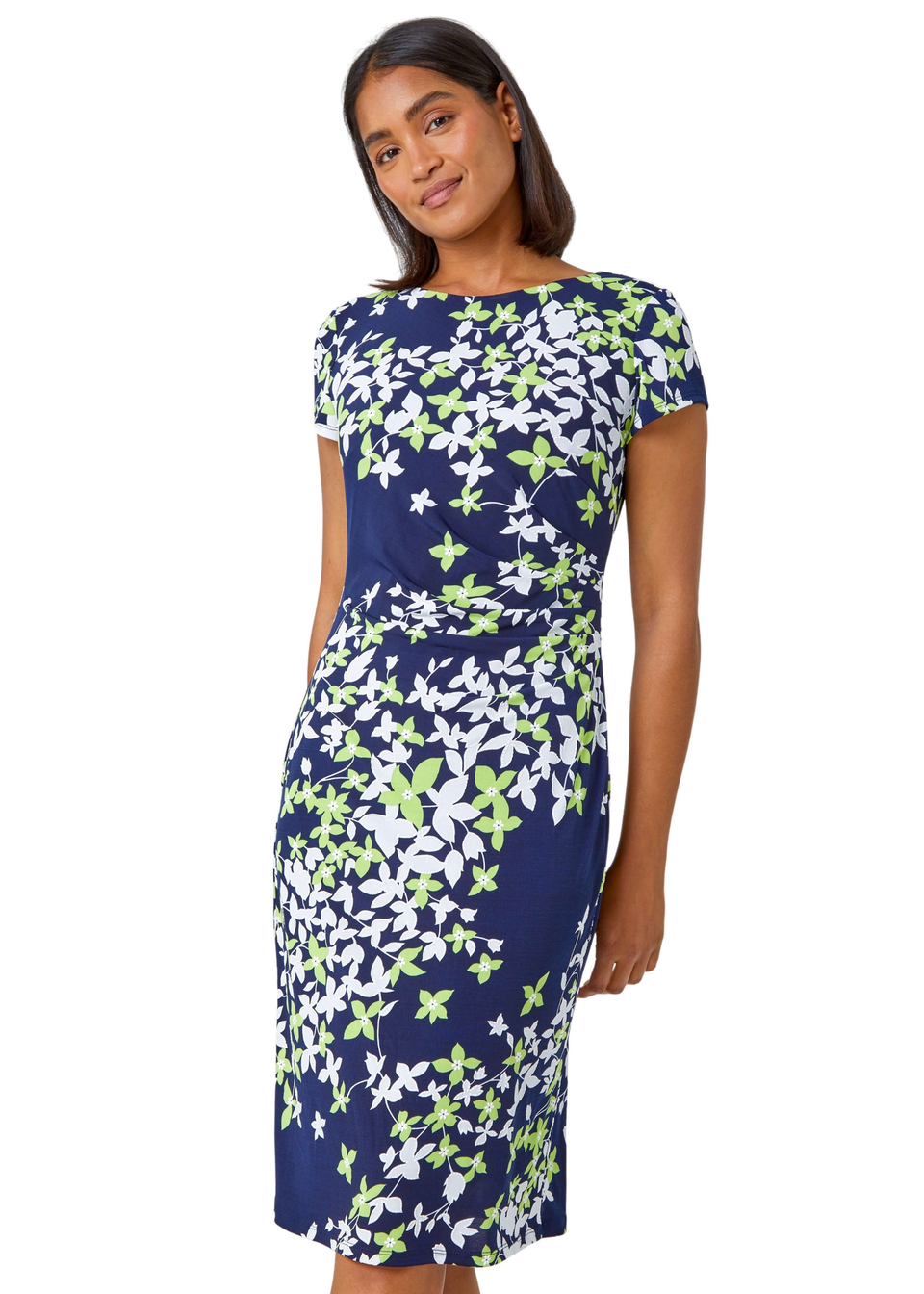 Roman Lime Floral Print Shift Stretch Dress