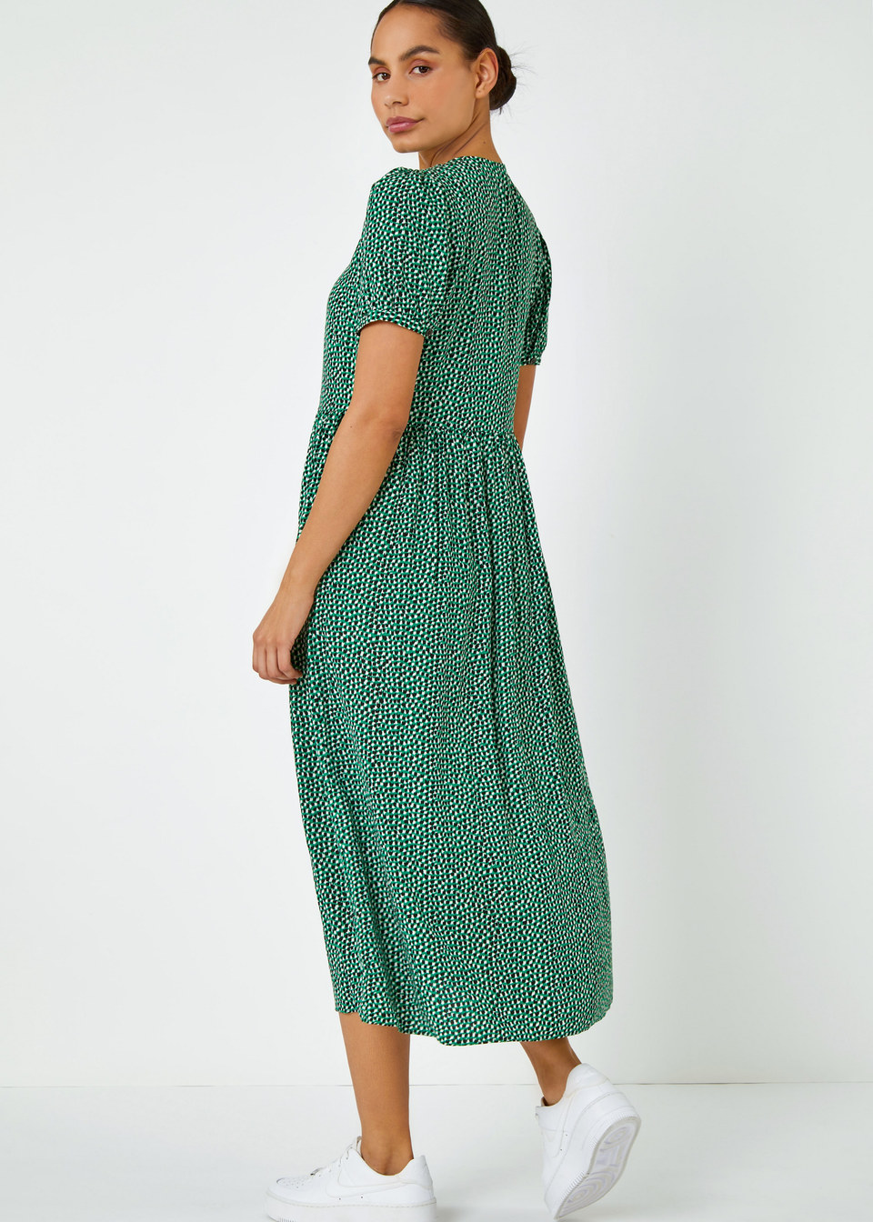 Roman Dusk Green Ditsy Spot Button Through Midi Dress - Matalan