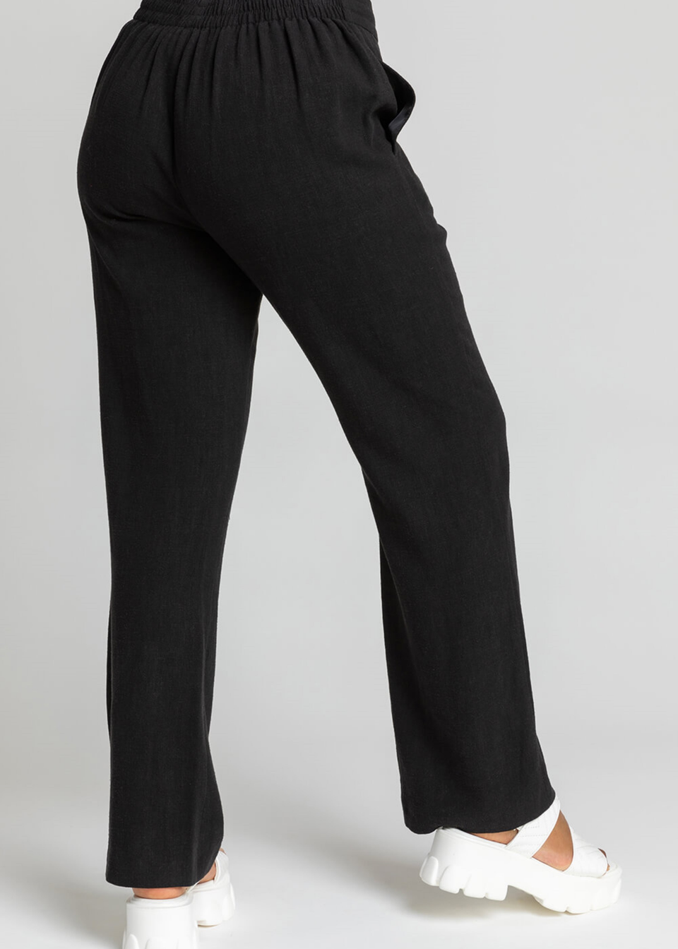 Roman Black Petite Linen Tie Front Trousers