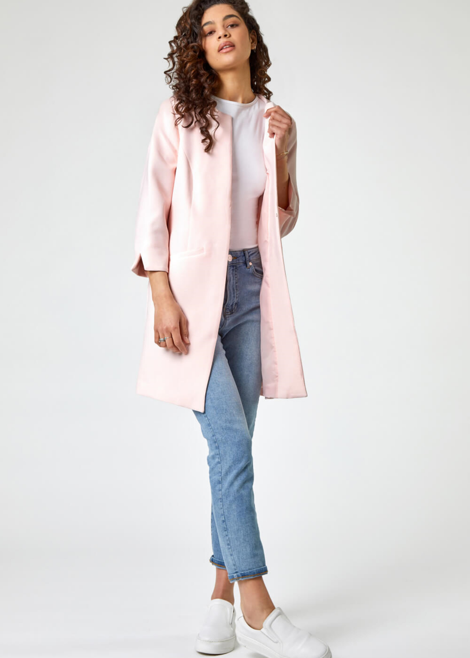 Roman Pink 3/4 Sleeve Textured Longline Jacket