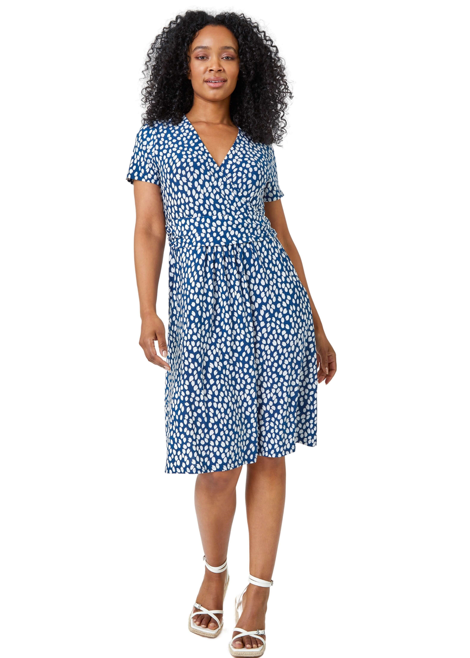 Roman Navy Petite Spot Print Wrap Dress