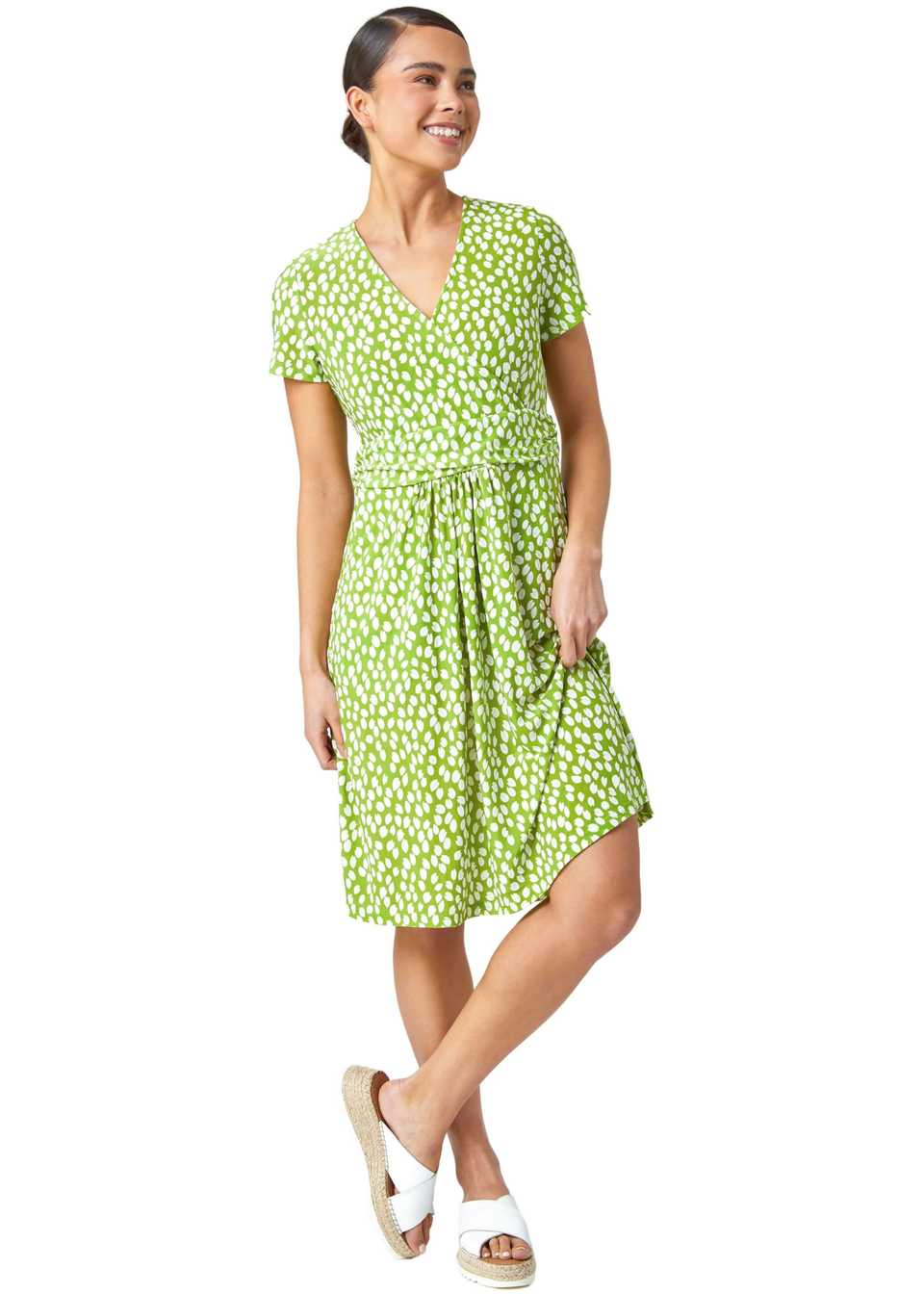 Roman Lime Petite Spot Print Wrap Stretch Dress