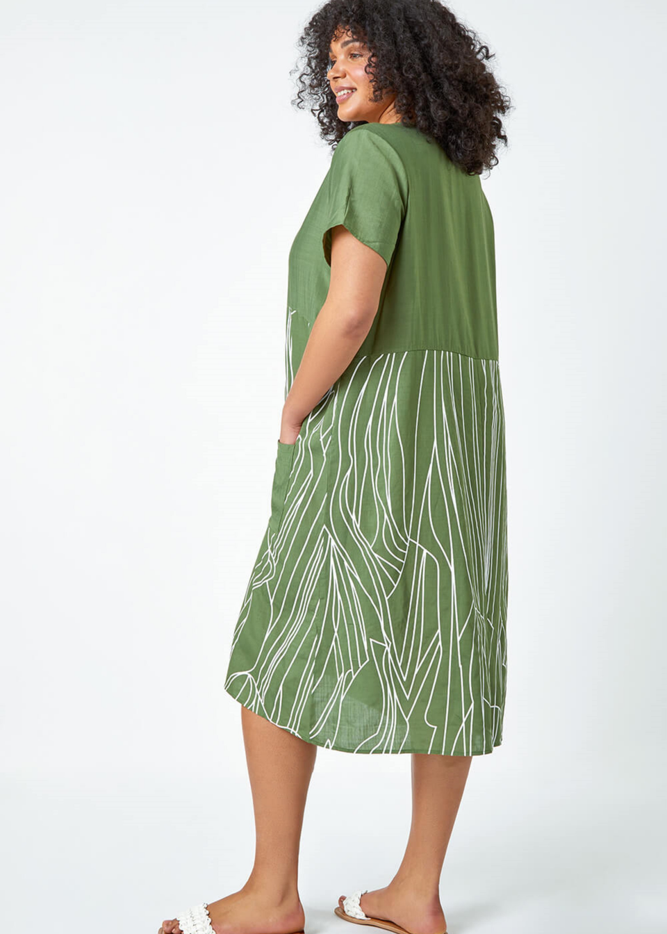 Roman Khaki Curve Contrast Print Pocket TShirt Dress Matalan